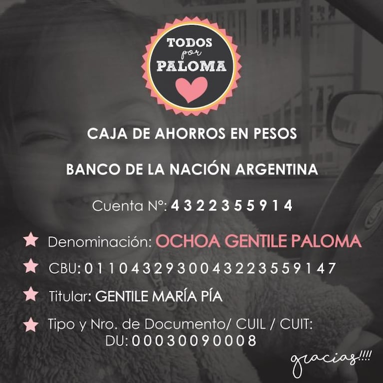 Paloma necesita de los corazones solidarios para costear un tratamiento contra el cáncer