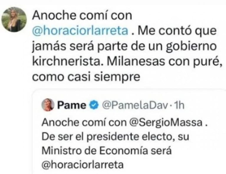 Pamela David contó que cenó con Massa y lanzó un rumor que sacudió las redes