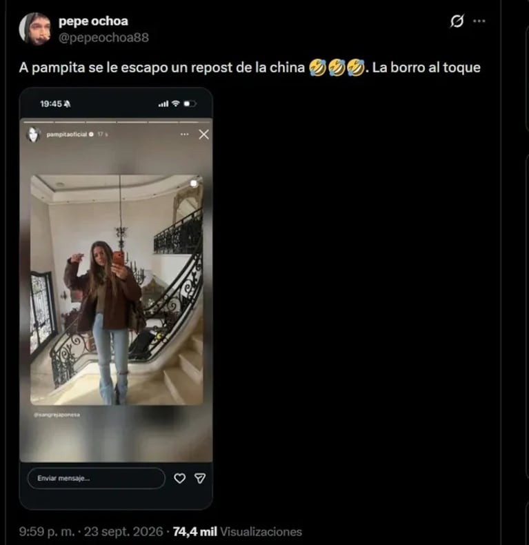 Pampita compartió un posteo de la China Suárez, lo eliminó al segundo y explotaron las teorías