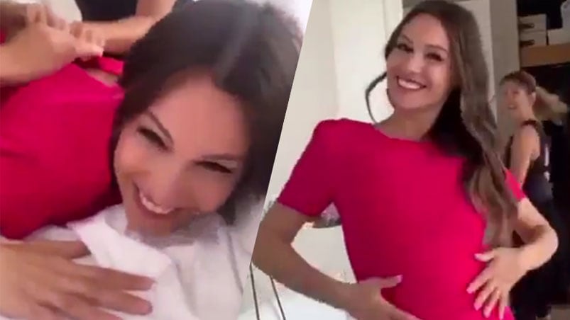 Pampita le puso humor al percance que tuvo con el vestido.