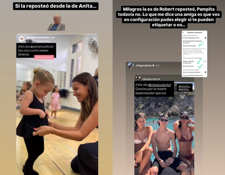Pampita solo replicó el saludo desde la cuenta de Anita. (Foto: captura Instagram @gossipeame) 