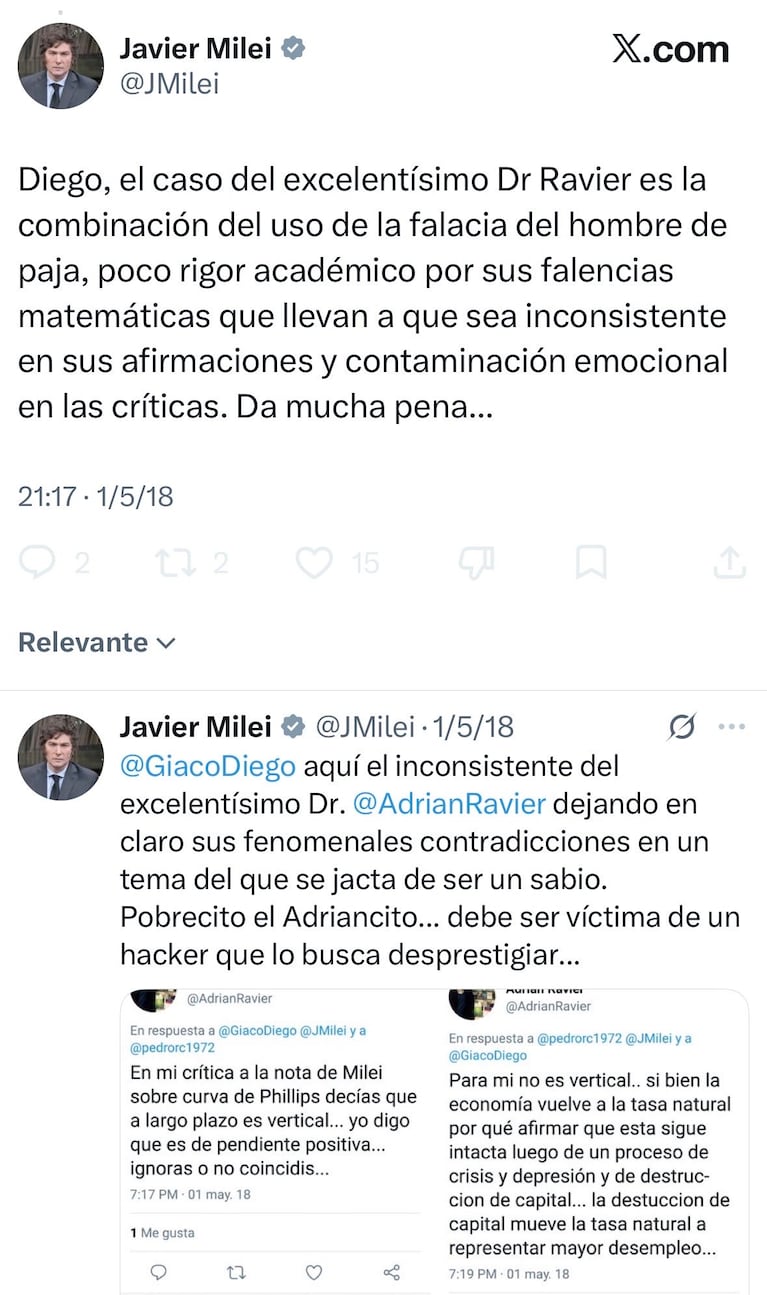 “Papelones de amateur”: los picantes cruces de 2018 entre Milei y Ravier, su nuevo vocero