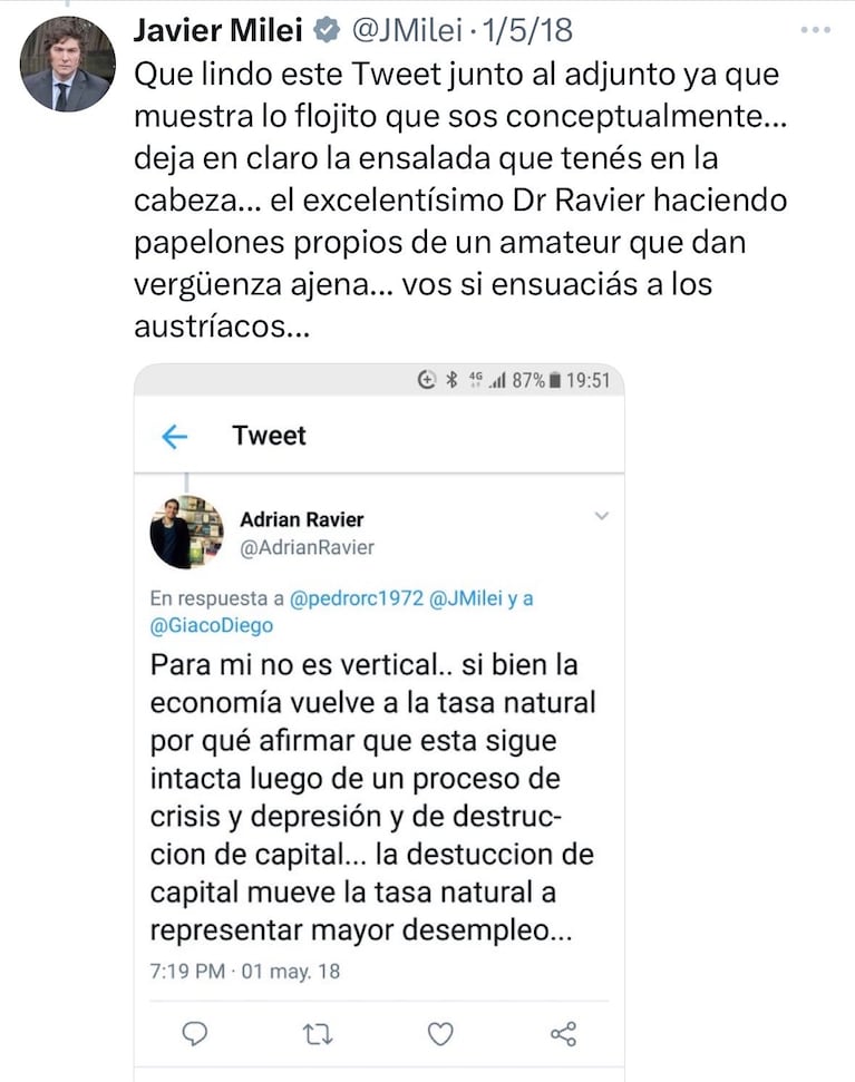 “Papelones de amateur”: los picantes cruces de 2018 entre Milei y Ravier, su nuevo vocero