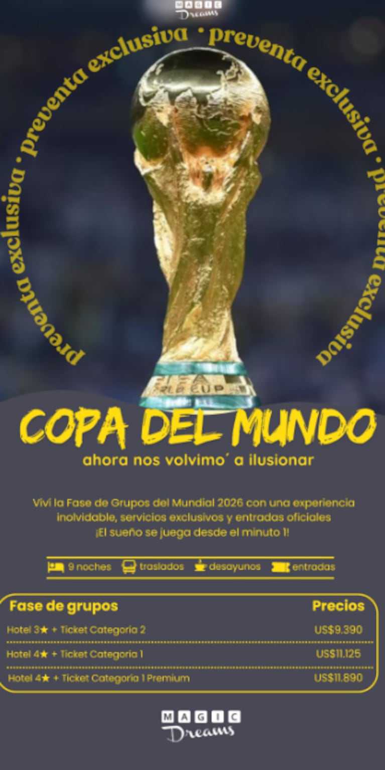 Paquetes de Magic Dreams para ir al Mundial de Estados Unidos 2026.