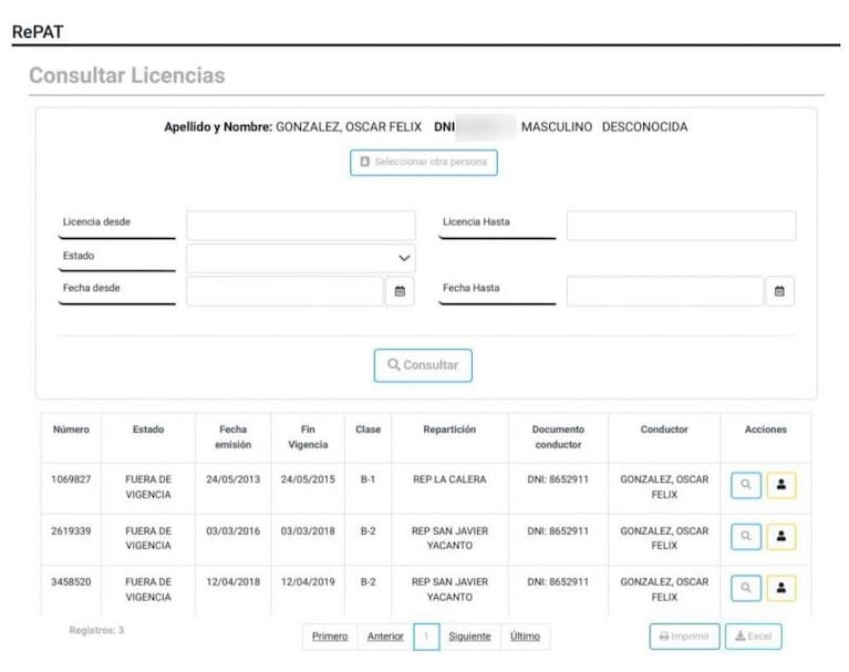 Para el Registro de la Provincia, González no debía tener carnet: dónde lo renovó