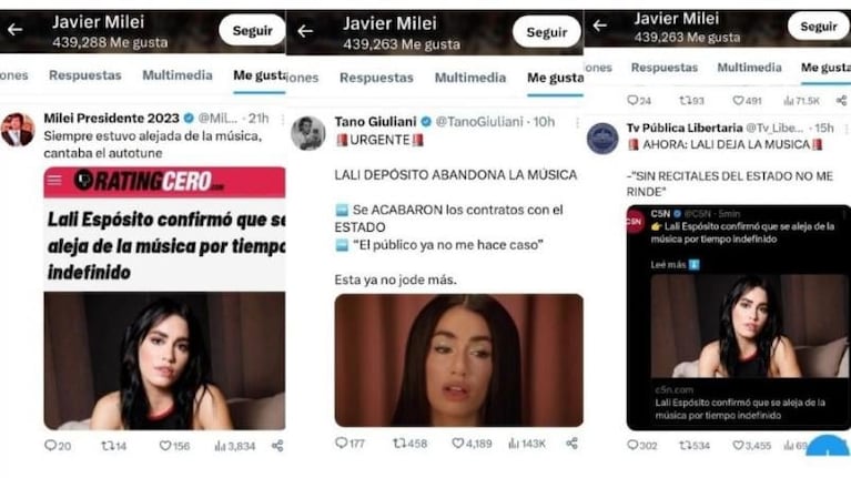 ¿Para Milei?: el durísimo posteo de Lali con gesto obsceno incluido