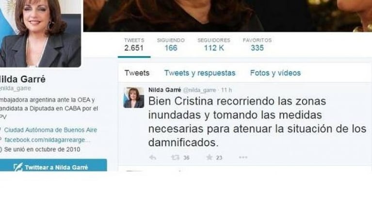 Para Nilda Garré, Cristina estuvo en las zonas inundadas 