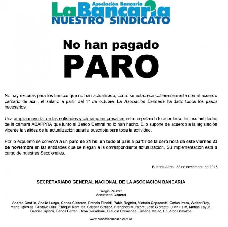 Paro de bancos: cuatro entidades no atenderán este viernes en Córdoba