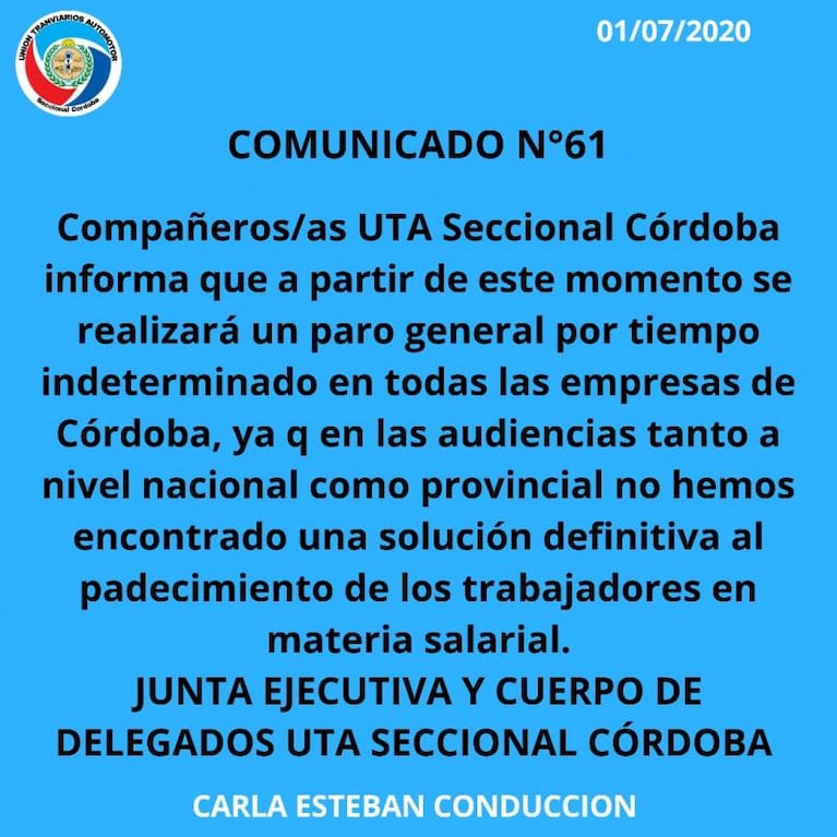 Paro de colectivos: Ersa, Aucor, Tamse y Coniferal no circulan en Córdoba