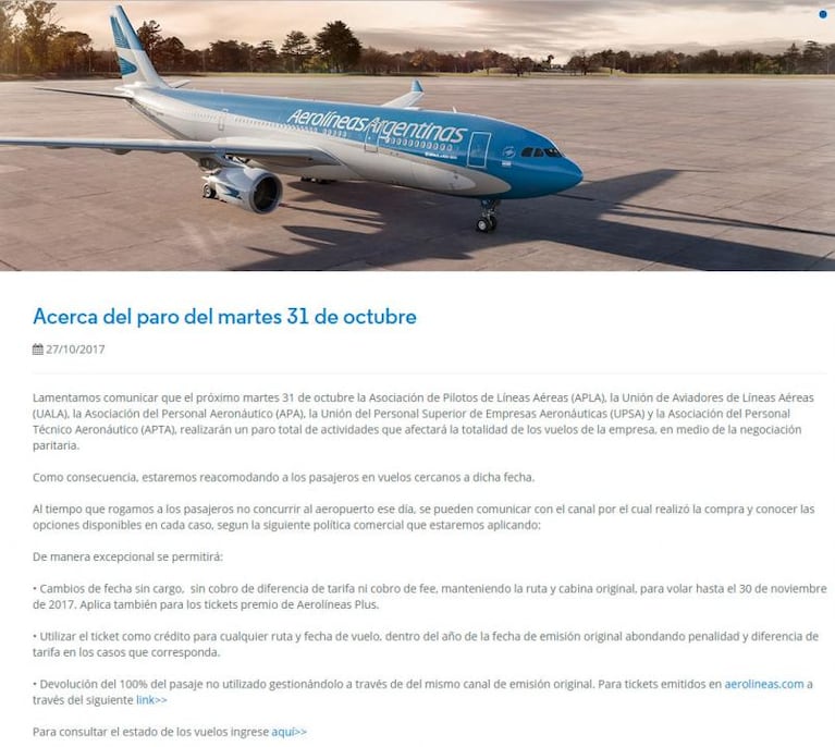 Paro en Aerolíneas: cancelaron vuelos internacionales y de cabotaje