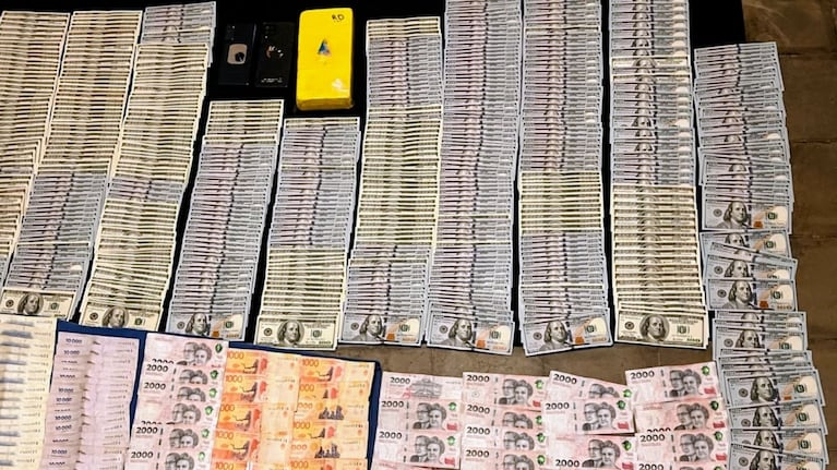Parte del dinero secuestrado en el operativo policial de la Caminera,