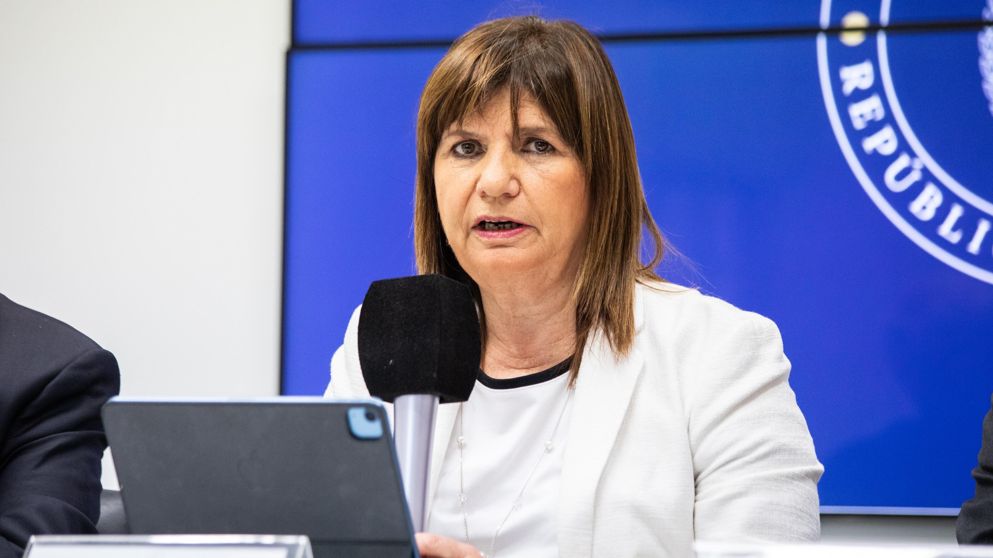 Patricia Bullrich durante la conferencia de prensa de este miércoles. (Foto: Gobierno Nacional)