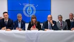 Patricia Bullrich y Juan Pablo Quinteros en conferencia de prensa.