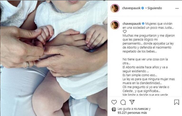 Paula Chaves explicó su posición sobre la legalización del aborto