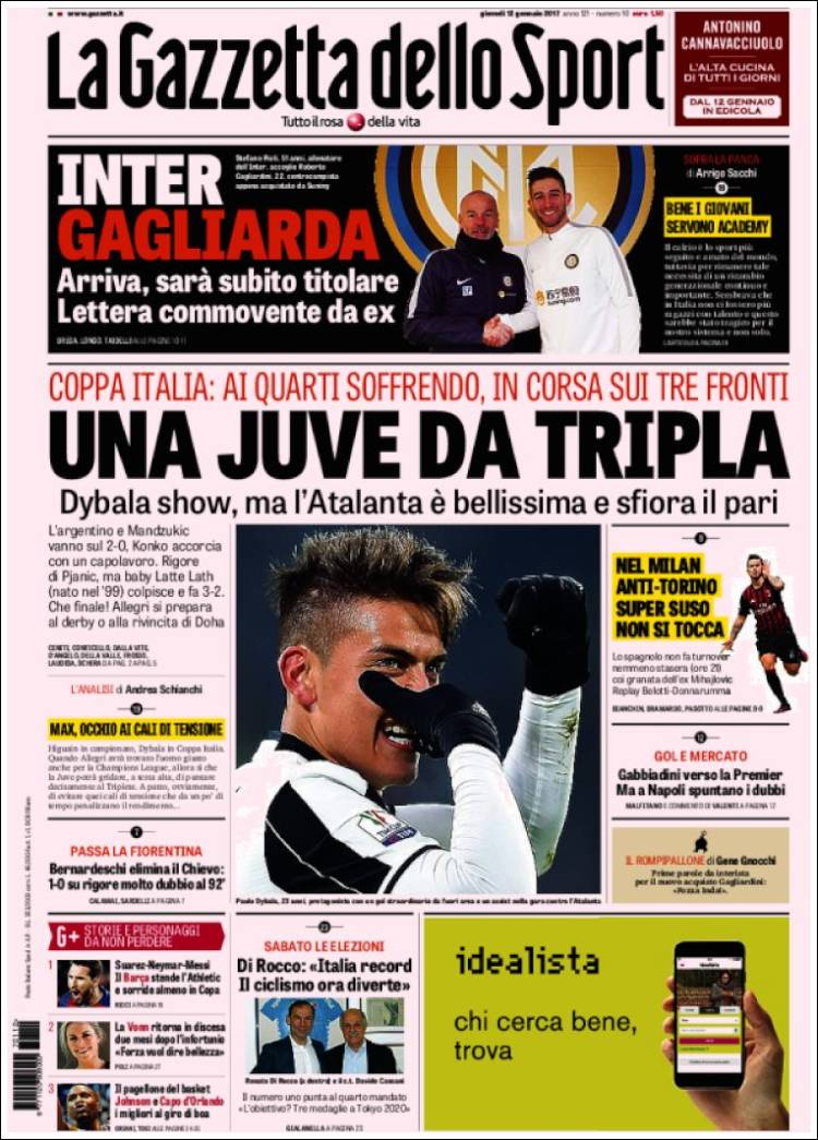 Paulo Dybala en la tapa de los diarios deportivos italianos. 