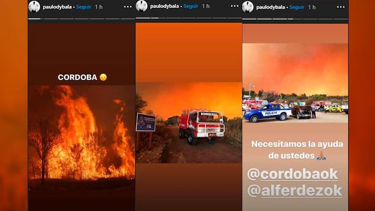 Paulo Dybala, preocupado por los incendios forestales de las sierras de Córdoba