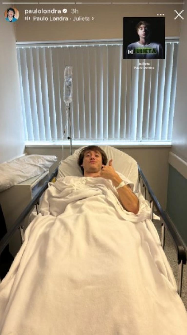 Paulo Londra publicó fotos con suero desde un hospital y contó qué le pasó 