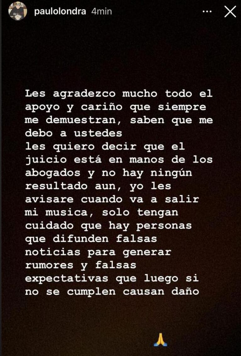 Paulo Londra: "Tengan cuidado que hay personas que difunden falsas noticias para generar rumores"