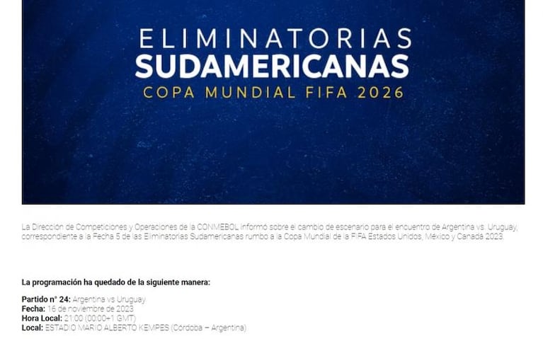 Pese a las dudas, Conmebol ratificó que la Selección jugará en Córdoba