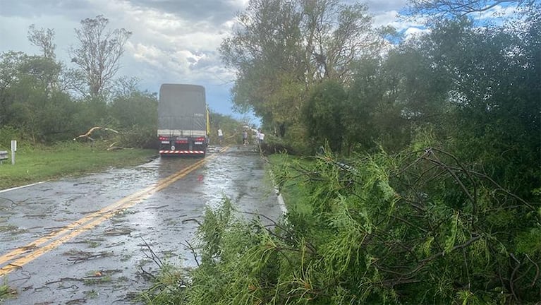 Piedras de gran tamao y destrozos por el viento en Crdoba