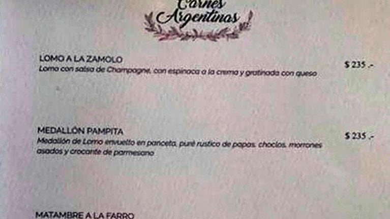 Polémica por los platos del menú de un restaurante 