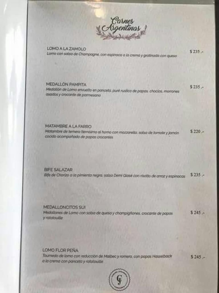 Polémica por los platos del menú de un restaurante 