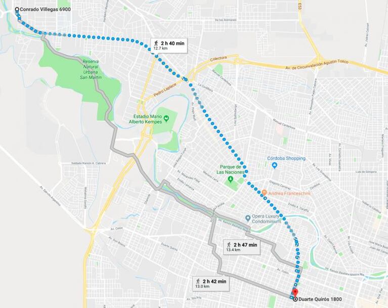 Por el paro, un joven caminó 12,7 kilómetros desde Argüello hasta Alberdi