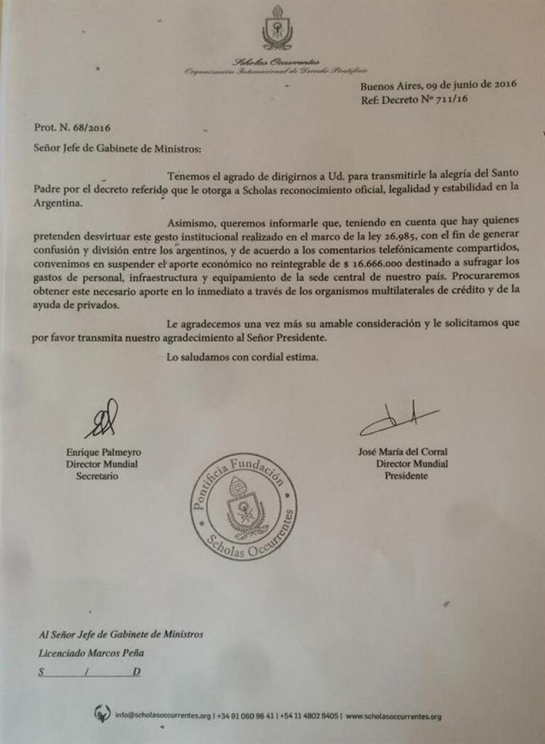 Por pedido de Francisco, una ONG rechazó una donación millonaria de Argentina