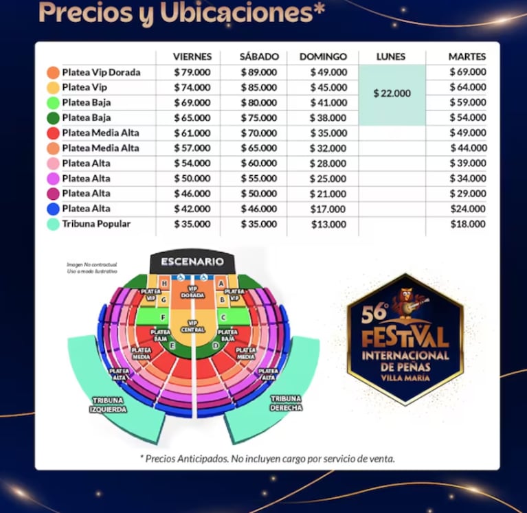 Precios y ubicaciones del Festival de peñas.