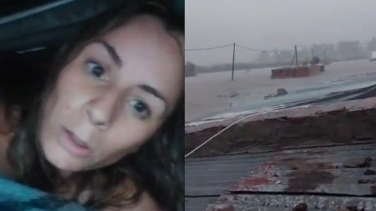 Quedaron atrapados en el techo por el temporal de Bahía Blanca. (Foto: captura video)