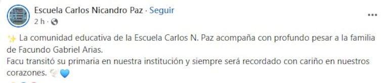 Quién era el alumno de 13 años que murió en una clase de educación física en Carlos Paz