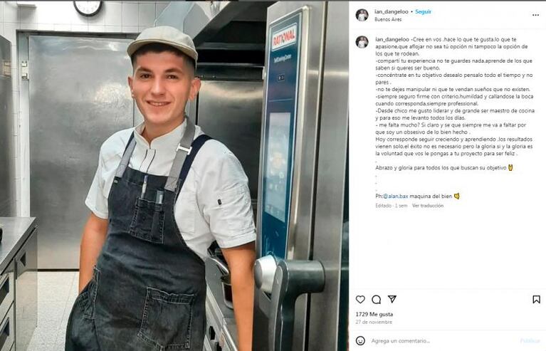 Quién era Ian D'Angelo, un apasionado por la cocina que murió a los 24 años