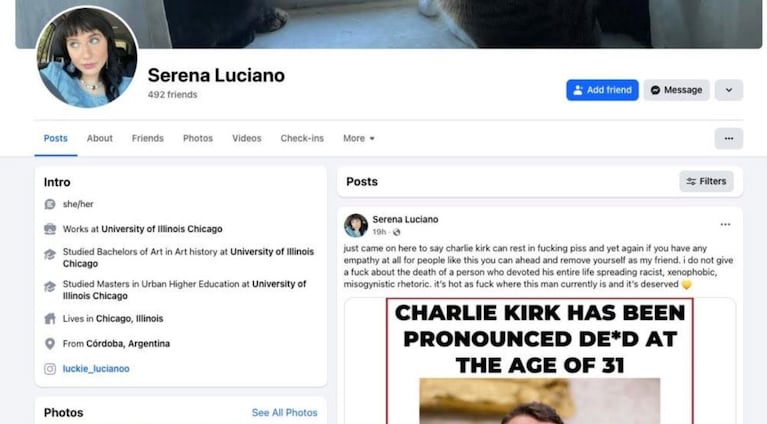 Quién es la cordobesa que perdió la visa de EEUU por celebrar el crimen de Charlie Kirk