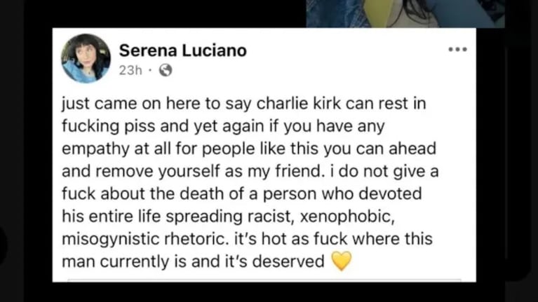 Quién es la cordobesa que perdió la visa de EEUU por celebrar el crimen de Charlie Kirk