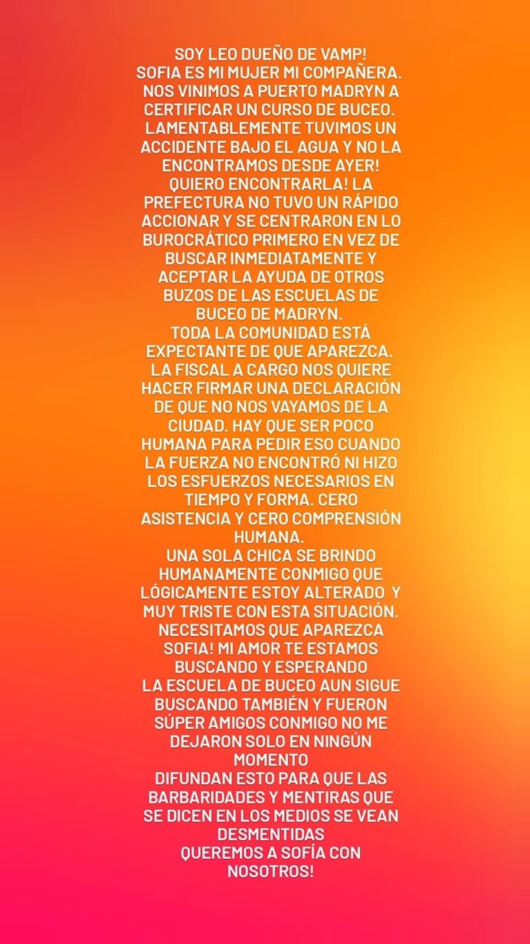 “Quiero encontrarla”: el terrible mensaje del novio de la joven que desapareció mientras buceaba