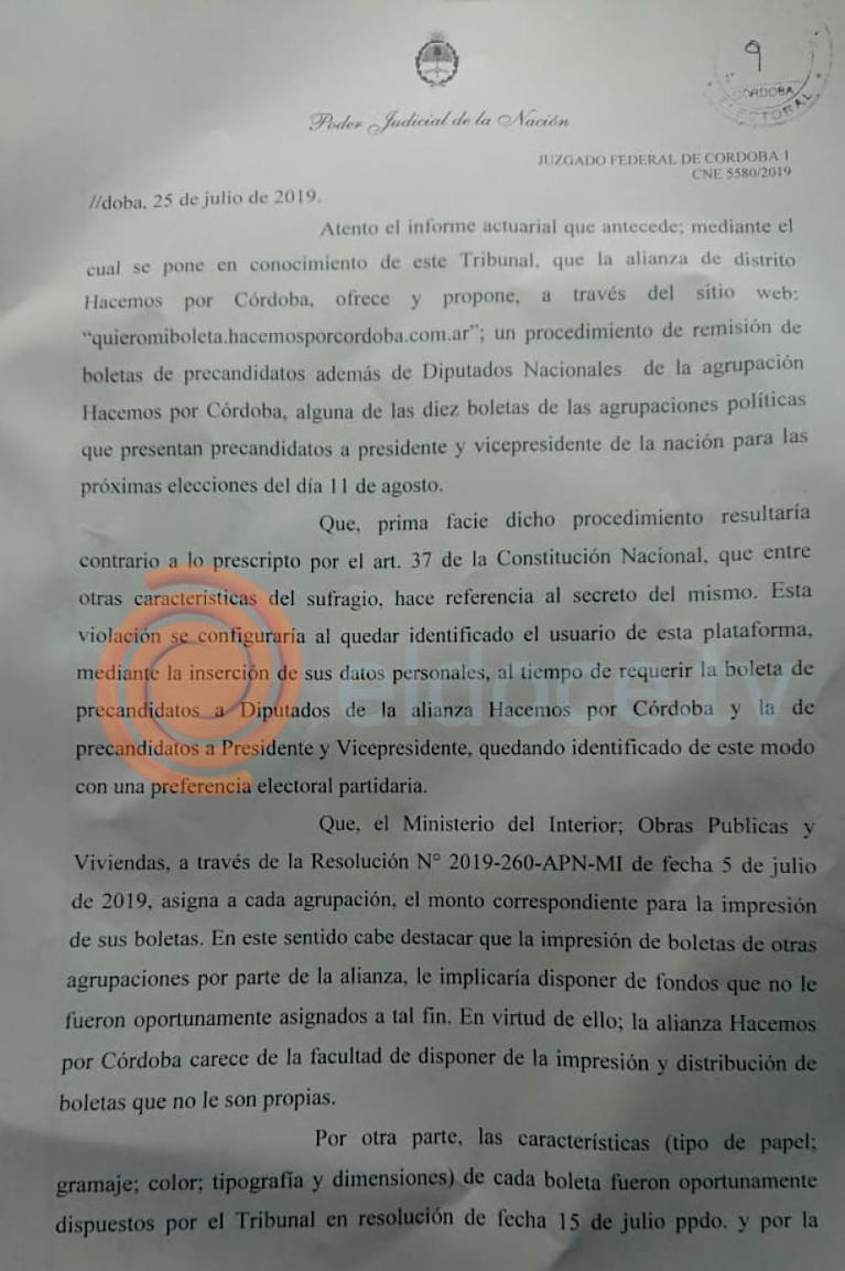 Quiero mi boleta: la Justicia ordenó a Hacemos por Córdoba dar de baja la web