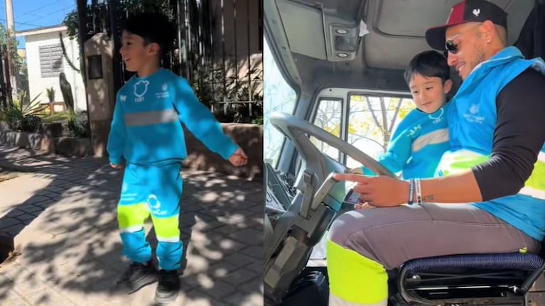 Ramiro cumplió su sueño y subió al camión de la basura.