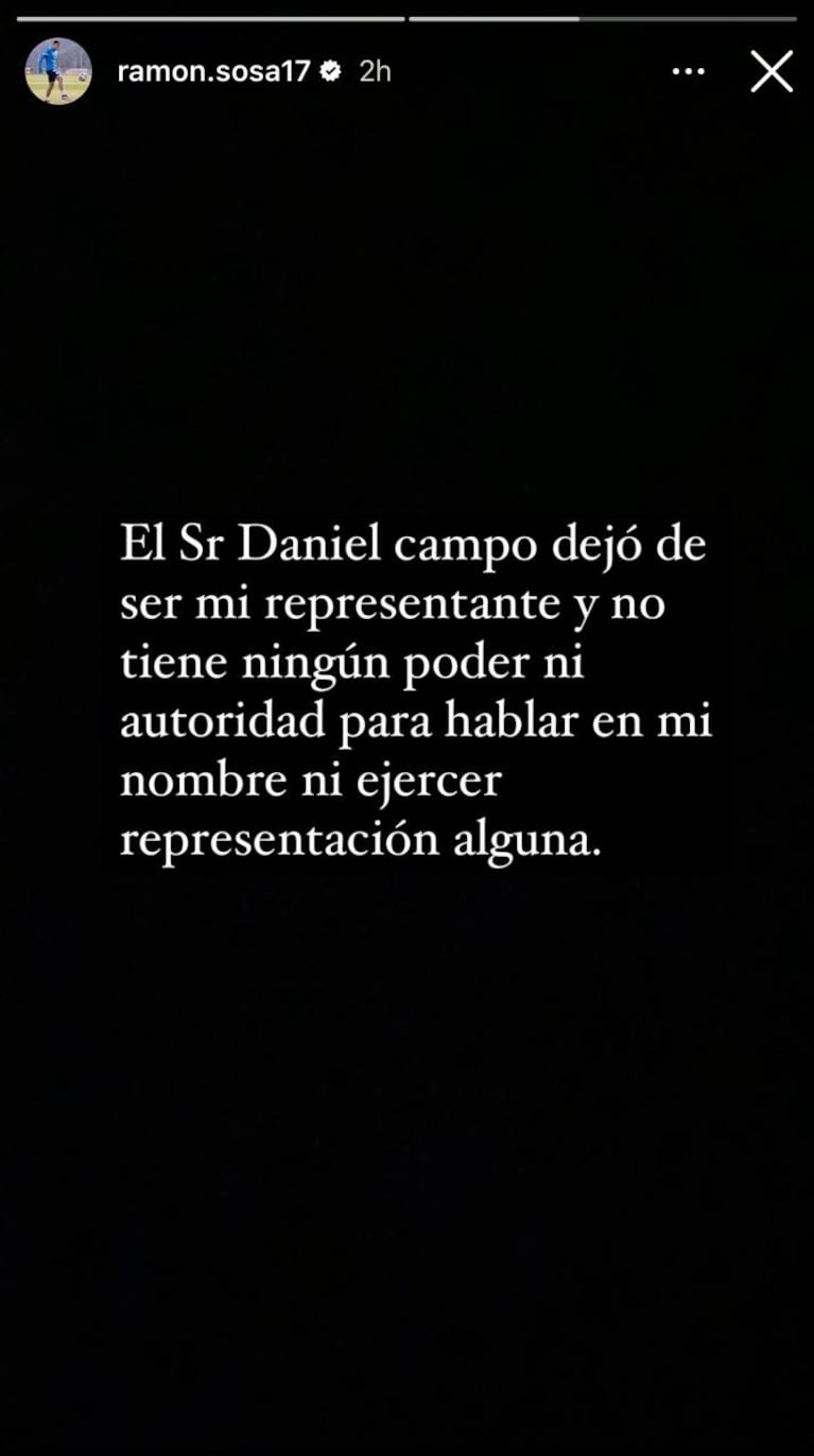 Ramón Sosa publicó un contundente mensaje contra su representante y le dejó una advertencia