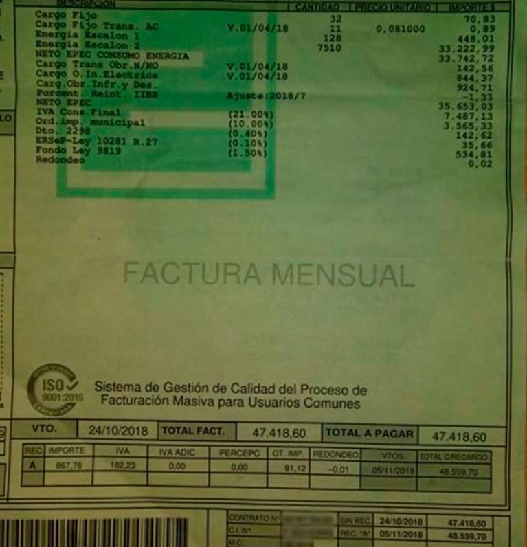 Recibió dos facturas de EPEC de más de 150 mil pesos por un departamento sin habitar