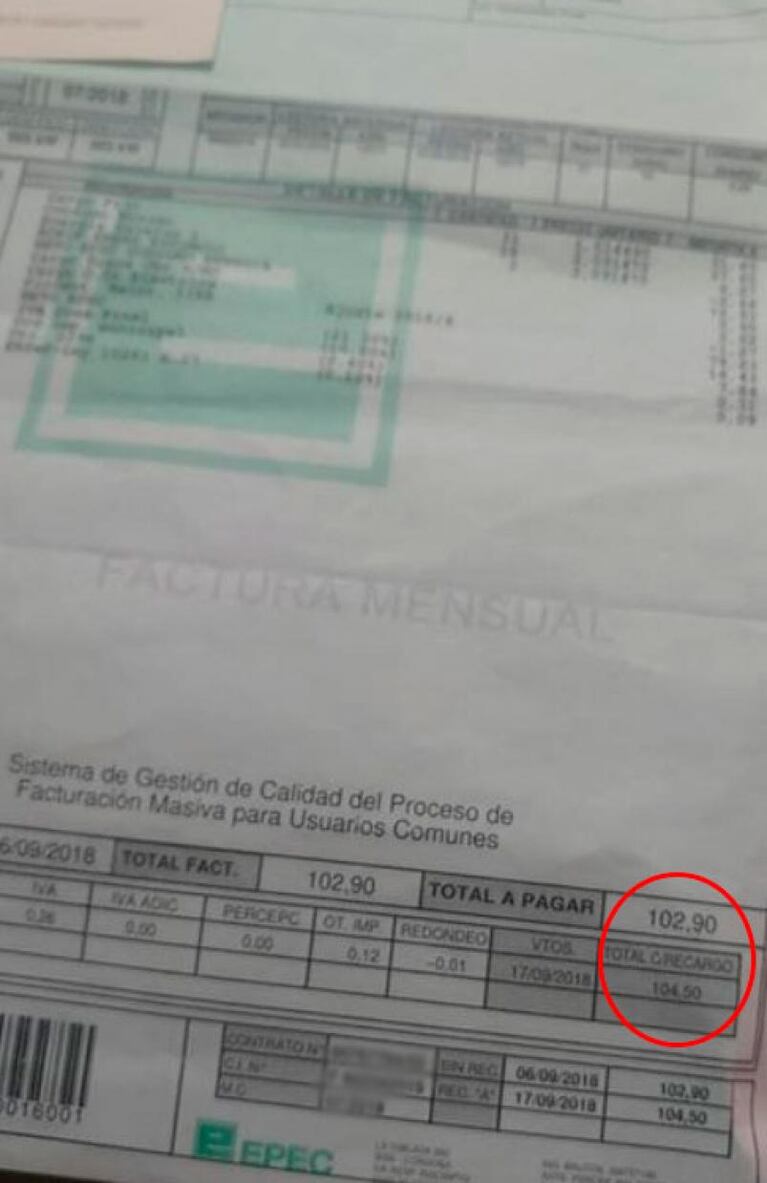 Recibió dos facturas de EPEC de más de 150 mil pesos por un departamento sin habitar