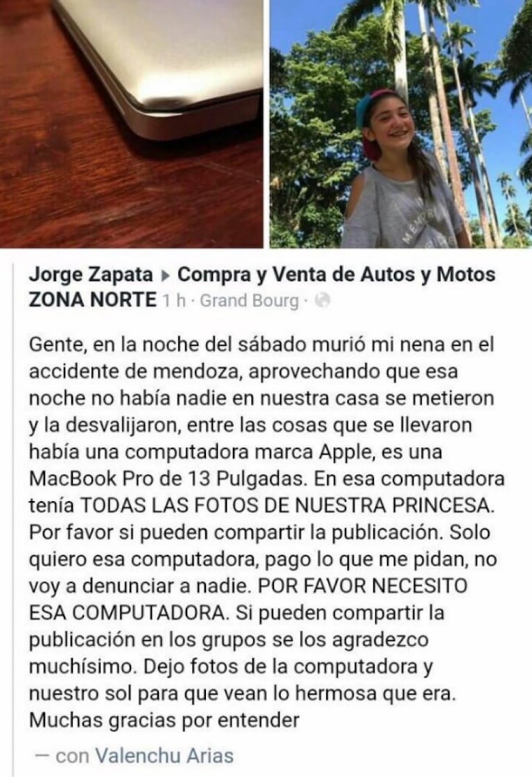 Recuperaron la notebook con los recuerdos de su hija muerta