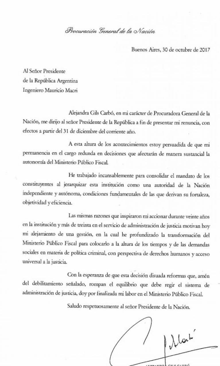 Renunció Alejandra Gils Carbó