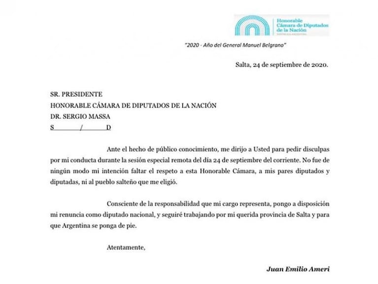 Renunció el diputado Juan Ameri tras el escándalo sexual en la sesión