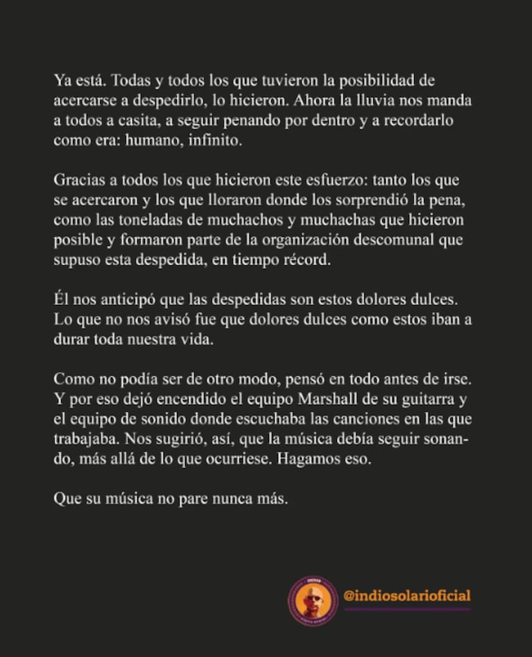 Revelan el último gesto del Indio Solari antes de morir: “Pensó en todo”