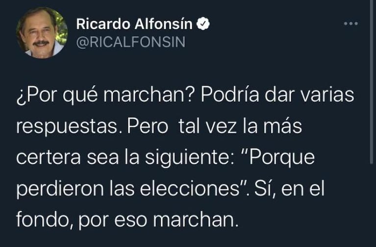 Ricardo Alfonsín criticó el #8N: "Marchan porque perdieron las elecciones"