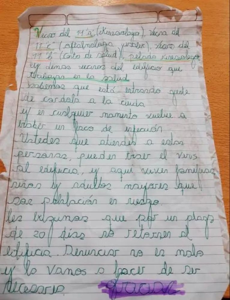 Río Cuarto: a través de una carta anónima, le exigen a médicos que abandonen el edificio