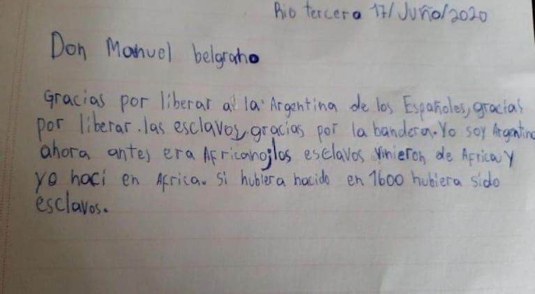 Río Tercero: la historia de Frey, el niño de Guinea Bissau que le escribió una carta a Belgrano e izó la bandera