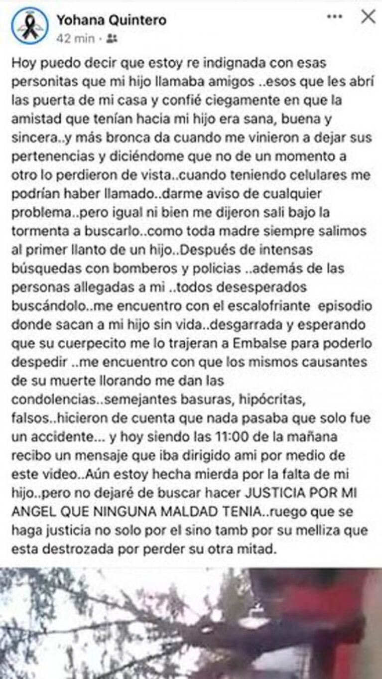 Risas y burlas: el video que le enviaron a la madre del niño ahogado en Embalse