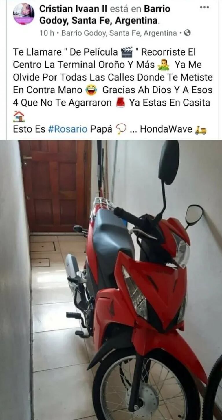 Robó, fue detenido y lo liberaron: en Facebook se jactó de la persecución y le agradeció a su moto