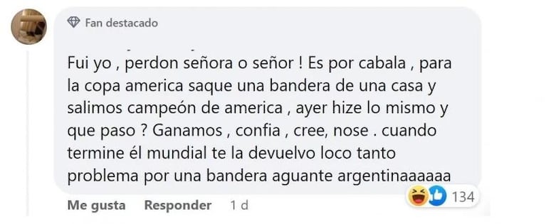 Robó una bandera argentina, lo escracharon y se defendió: "Fue por cábala"